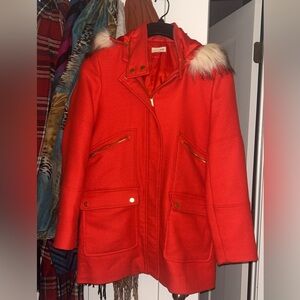 Maison Jules Red Utility Jacket with Fur Trim